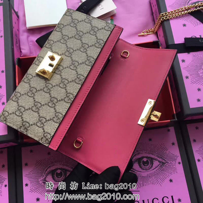 GUCCI古馳 歐洲正品原單 padlock系列 最新二折款 爆款鏈條皮夾 453506 pvc紅皮 WTG1187